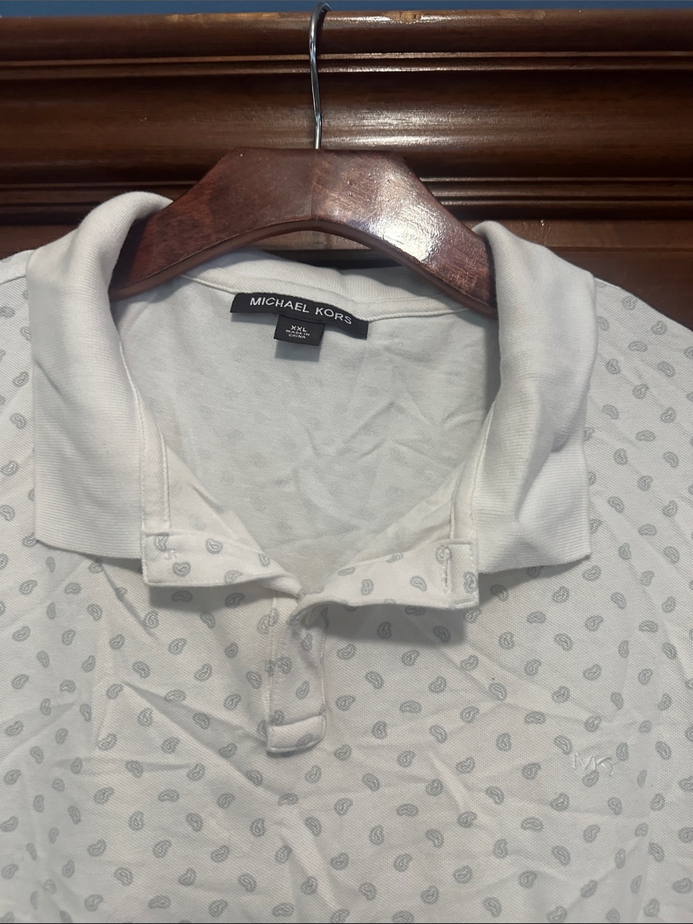Michael Kors White Polo with Subtle Micro Print - Picture 3 of 4